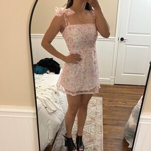 Floral Pink Dress with Bow Straps